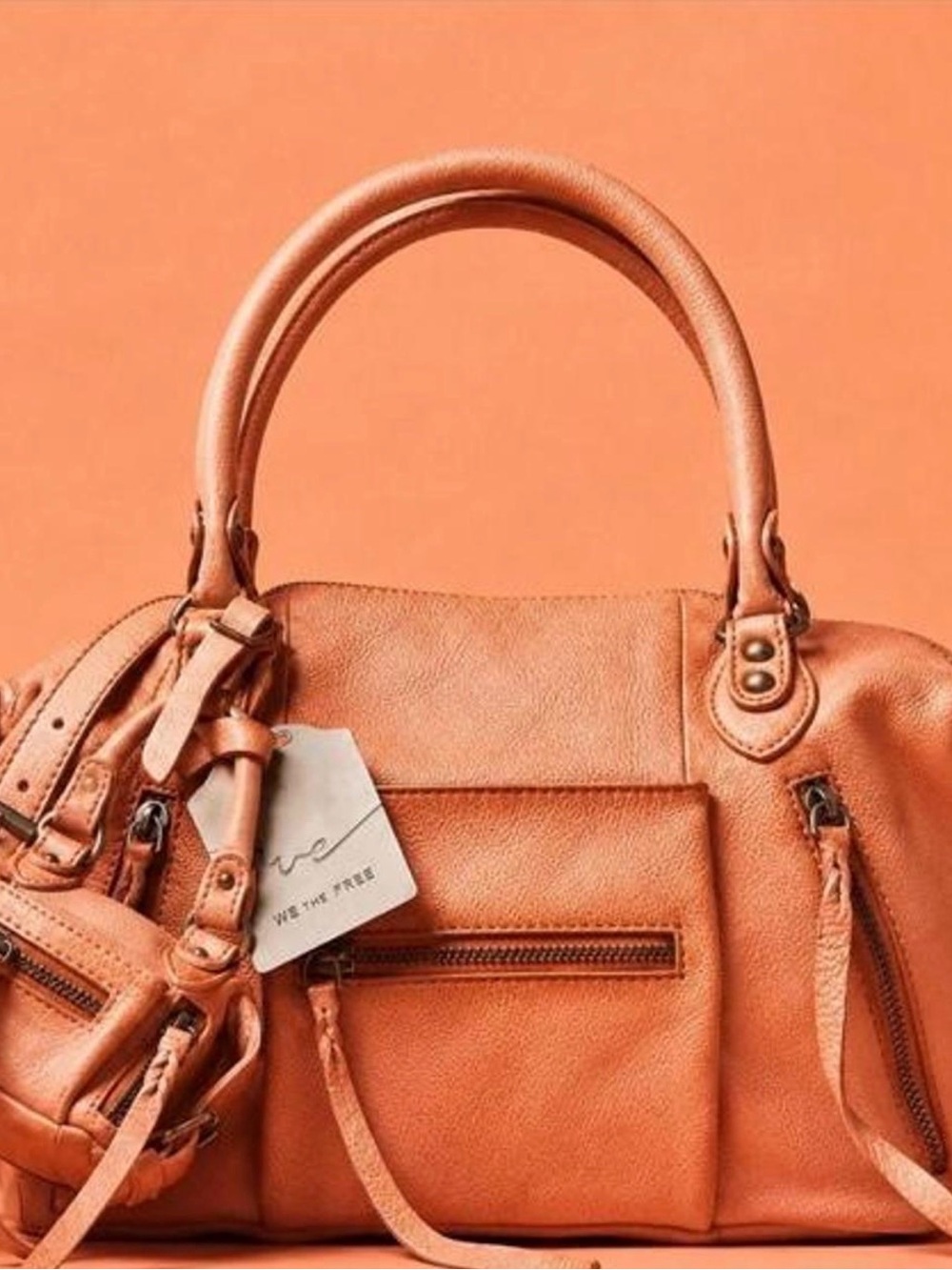 We The Free Orange Leather Crossbody Satchel
